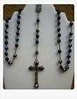 VINTAGE IRIDESCENT LT BLUE GLASS BEADS ROSARY ITALY  