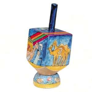   Hand Painted Small Wooden Dreidel and matching Stand by Yair Emanuel