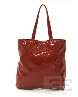 Tory Burch Red Patent Leather Perforated Logo Tote Bag  
