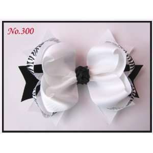  Boutique Double Ring Large Hair Bow   5.5   White & Zebra 