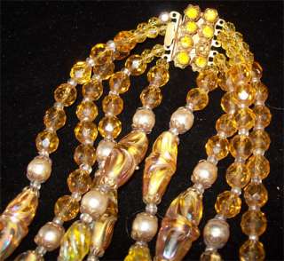 EGYPTIAN Amber Glass BEAD Pearl NECKLACE + Box EGYPT  