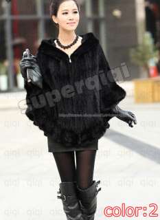 100% New Real Genuine Knitted Mink Fur Cloak Coat Shawls Capes 