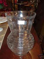LARGE ETCHED PATTERN CLEAR GLASS VASE 9 1/2 TALL  