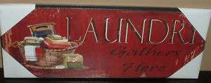 LAUNDRY GATHERS HERE WOOD WALL PLAQUE~ART SIGN~BAR~RED  