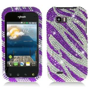 For T Mobile LG myTouch Q Crystal BLING Case Phone Cover Silver Purple 