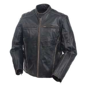 Mossi Mens Drifter Premium Leather Jacket 44 Antique Black 