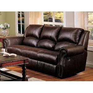  Recliner Sofa Couch Nail Head Trim Dark Brown Leather 