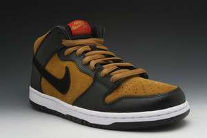 Nike Dunk Mid Pro SB Mens Sneakers in Golden Hops/Black/Varsity Red 