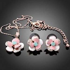   lovely necklace earrings Set pink rose Gold GP Swarovski Crystals