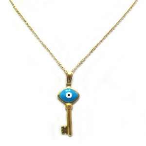  Golden Fashion Blue Evil Eye Key Pendant Necklace 