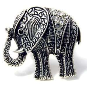   Clear Crystal Large Elephant Ring   Adjustable Stretch Band Jewelry