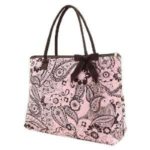 Large Quilted Paisley & Floral Print Tote Bag   Pink & Brown (18x14 