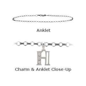  Diamond Initial H White Gold 9 Charm Anklet Jewelry