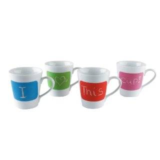 Present Time Ceramic Mugs Talk with Chalk, Assorted Colors, Set of 4