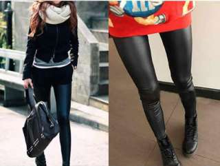   Lady Warm Thick Faux Leather Stretch Look Shiny Leggings Tights Pants
