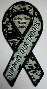 Support Our Troops(Bring Em Home Safe) Camo Ribbon Shaped Fridge 