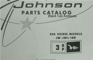 Original 1963 Johnson Outboard Motor Parts Catalog 3HP Sea Horse JW 