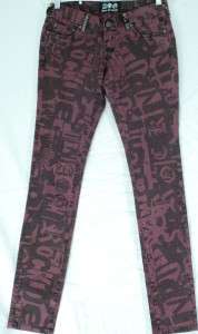 Amal Guessous Rock & Roll Couture Womens Jeans Burgundy Red Skinny 