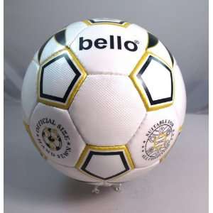 Handsewn Futbol Soccer Ball   White with Black & Yellow Rings 
