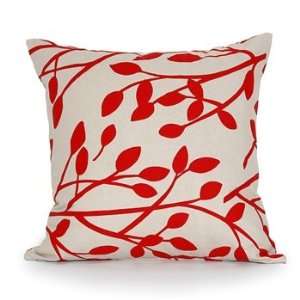   18x18 Red Branch & Cream Throw Pillow Cover