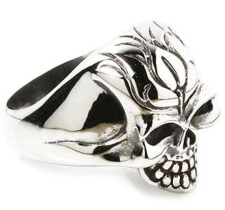 FLAME SKULL 316L STAINLESS STEEL BIKER RING Sz 8.5 NEW TOP QUALITY 