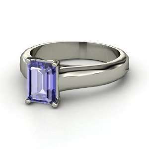 Sleek Emerald Cut Solitaire Ring, Emerald Cut Tanzanite 14K White Gold 