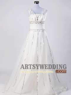 Line Sleeveless Rhinestone Wedding Dress/Gown Size 2 4 6 8 10 12 14 