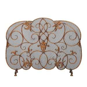  Fireplace Screen Scroll Embossed Leaves in Antique Gold 