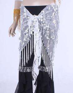 Belly dance Tribal fringe sequins Triangle Scarf white  