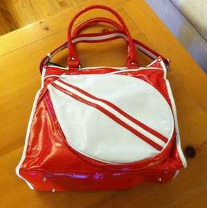 Tennis Tote Bag Retro Styling. Vibrant Red Synthetic Leather/White 