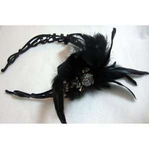    Vintage Beads and Black Feather Gothic Style Headband Beauty