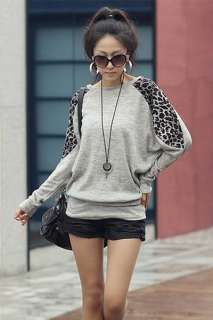 leopard patchwork cotton tunic top grey s/m  