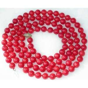    34 8mm Red Coral Necklace 14k Gold Clasp