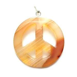    Agate Gemstone Peace Sign Pendant on Cable Choker Necklace Jewelry