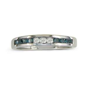  1/4ct Blue and White Diamond Channel Set Band in 10K White 