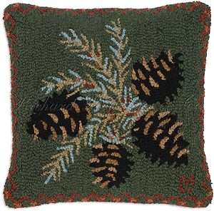 Decorative Pinecone Seasonal Autumn Hooked Pillow  