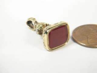 ANTIQUE GOLD CARNELIAN AGATE FOB SEAL CHARM c1830  