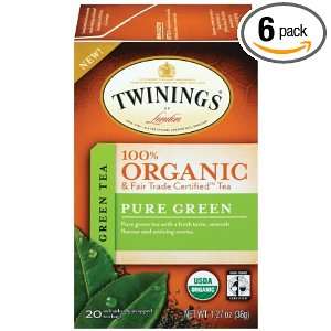 Twinings Pure Green Organic, 20 Count Tea Bags 1.27 ounces (Pack of 6 