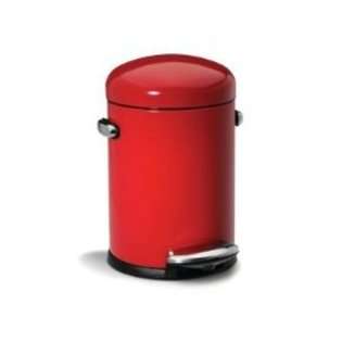 simplehuman Round Retro Step Trash Can, Red Steel, 4 1/2 Liter / 1.2 