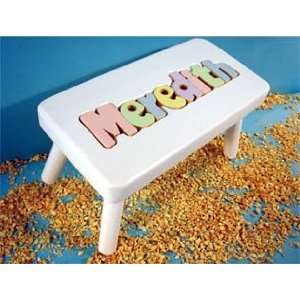  Personalized Name Puzzle Stool With 6 8 Letters   White 