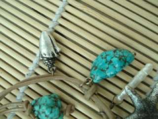   Turquoise Starfish Conch Charms Lather Necklace Bracelet Set  