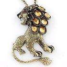 Gorgeous Gold tone Yellow Crystal Lion Pendant NECKLACE