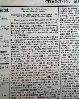 JOHN JACOB ASTOR Army & Navy Chart Civil War OLD WEST Stockton CA 1862 