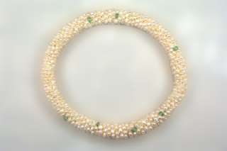 Designer Jewelry   Seed Pearl Bead Crochet Bracelet with Emeralds