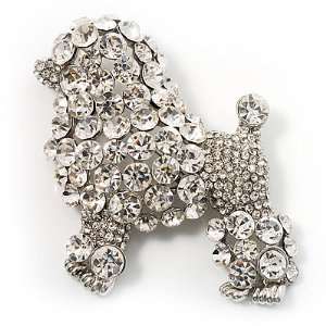  Gigantic Clear Crystal Poodle Dog Brooch Jewelry