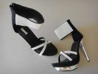   Rhinestone Cuff Black Bling Stiletto Platform Heels Shoes NEW 9  