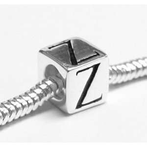 Sterling Silver Dice Cube Letter Z Bead Charm For Pandora Troll 