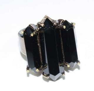 LOW LUV Gold Small Black Triple Crystal Ring, Size 6  