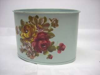 Vintage Tole Painted Oval Metal Container Organizer  
