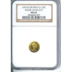  1993 ISLE OF MAN GOLD MAINE COON CAT COIN. 1/25TH OZ 